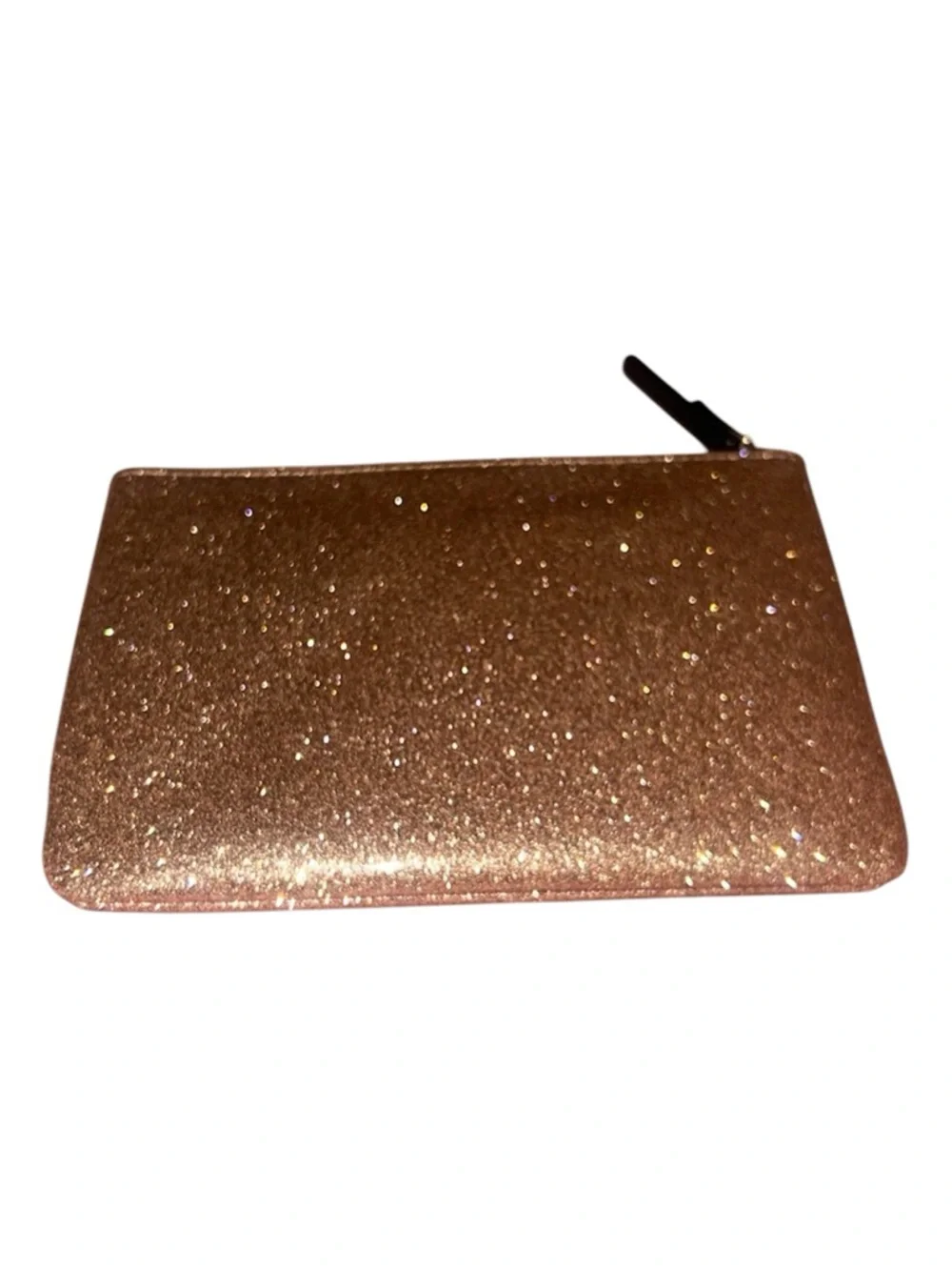 Kate Spade Pink Rose Gold Glitter Slim Mini Zipper Cosmetic Pouch EUC